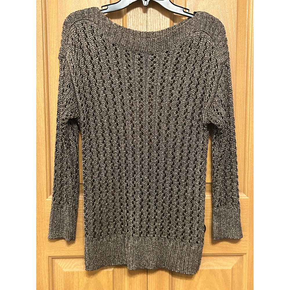 Elliott Lauren‎ Metallic Knit Sweater Womens Long Sleeve Open Weave Large
